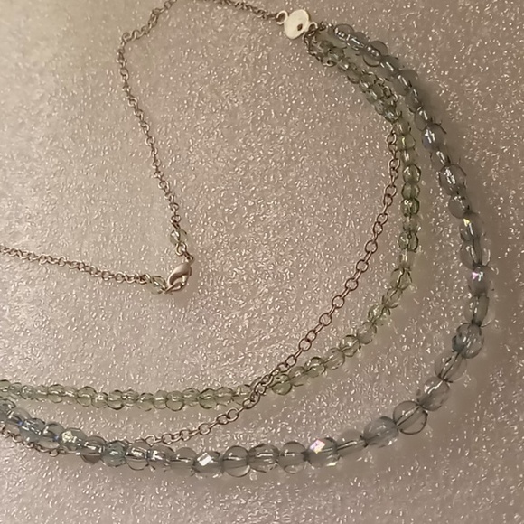 Opalescent blue & green layered glass beaded silver chain necklace 20 inch Long - Picture 2 of 7